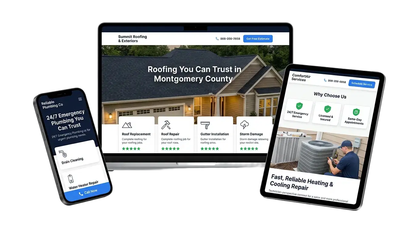 MDWebAgency websites shown on laptop, tablet, and phone